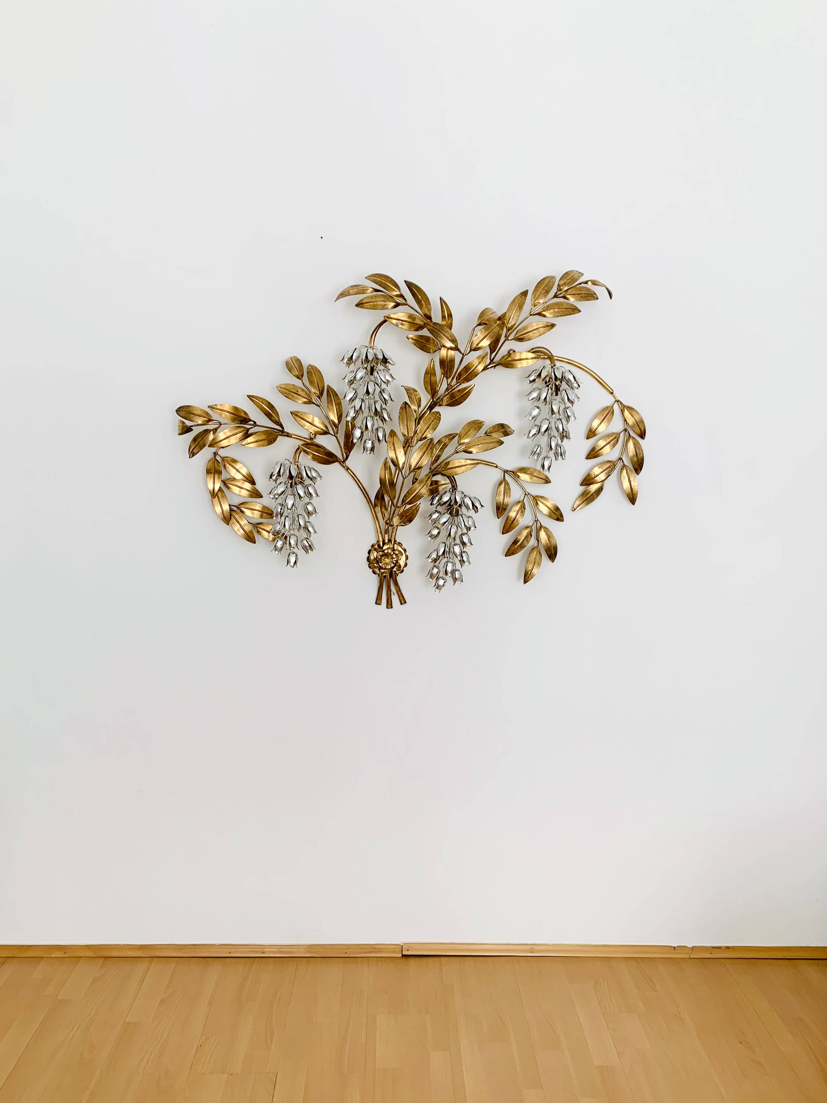 Large Hollywood Regency Palm Leaf Wall Lamp by Hans Kögl