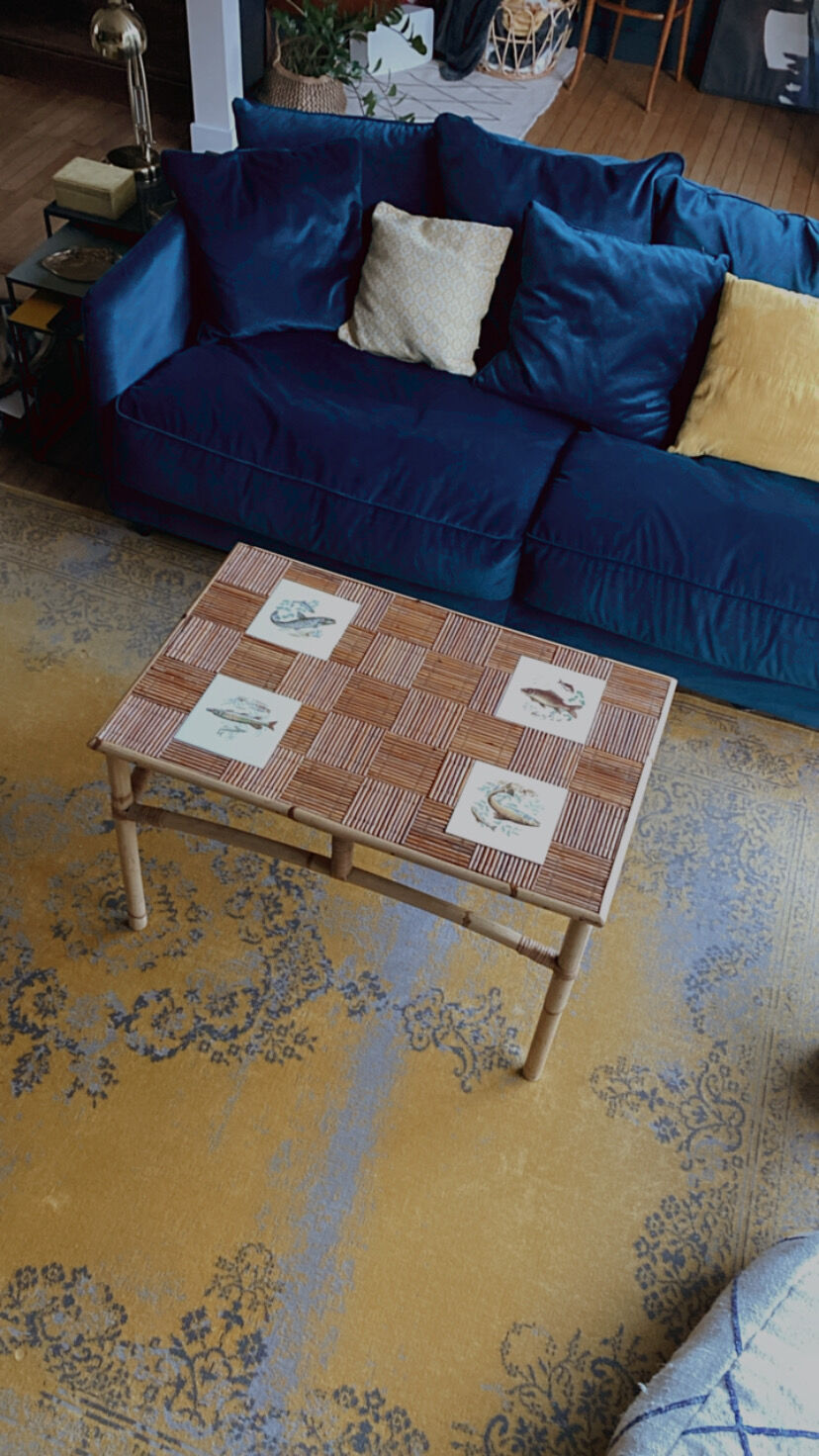 Table basse en rotin années 70