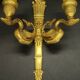 Pair of large wall sconces, torch and swans, Empire style - gilded bronze