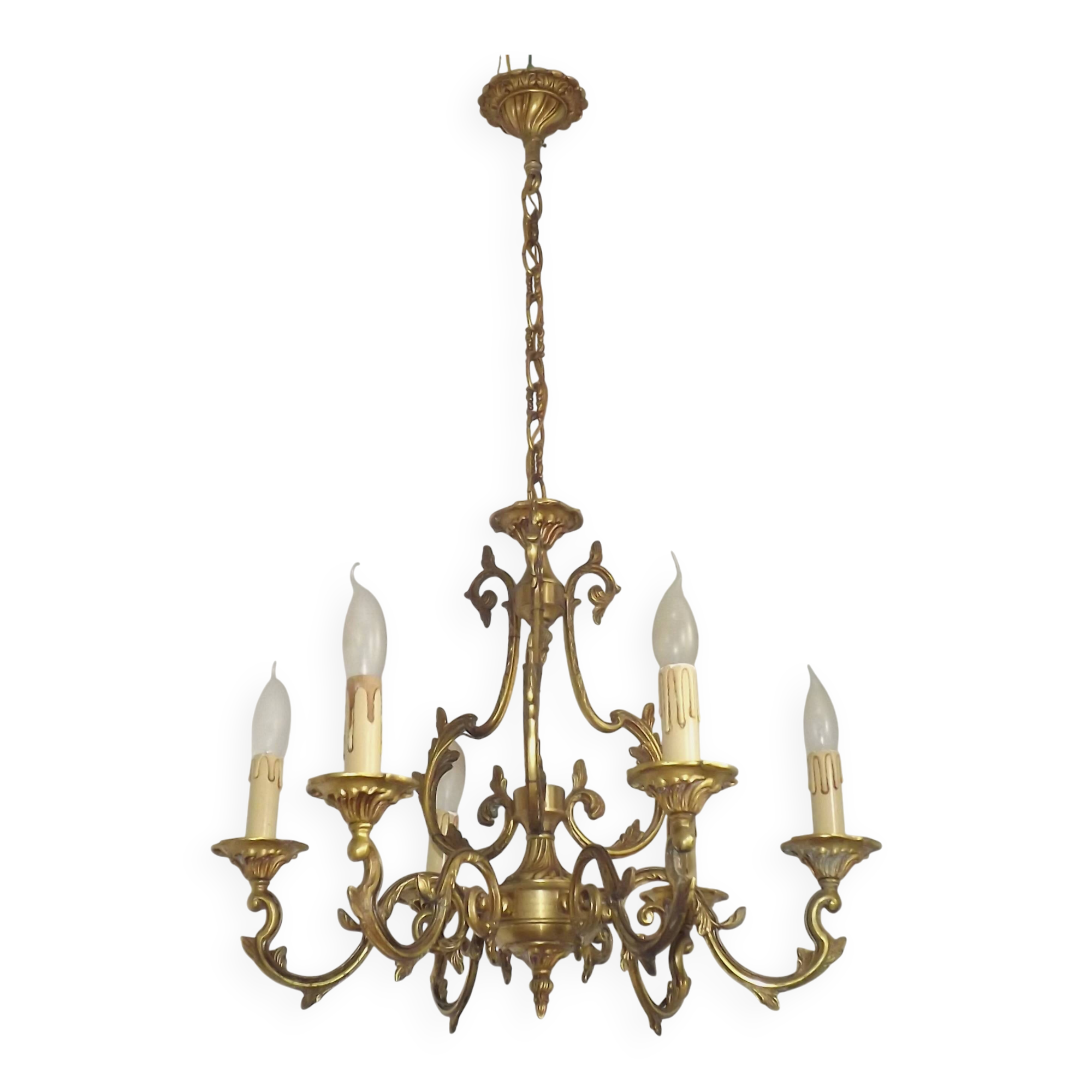 Large Antique French Art Nouveau Acanthus 6-Light Bronze Cage Candlestick