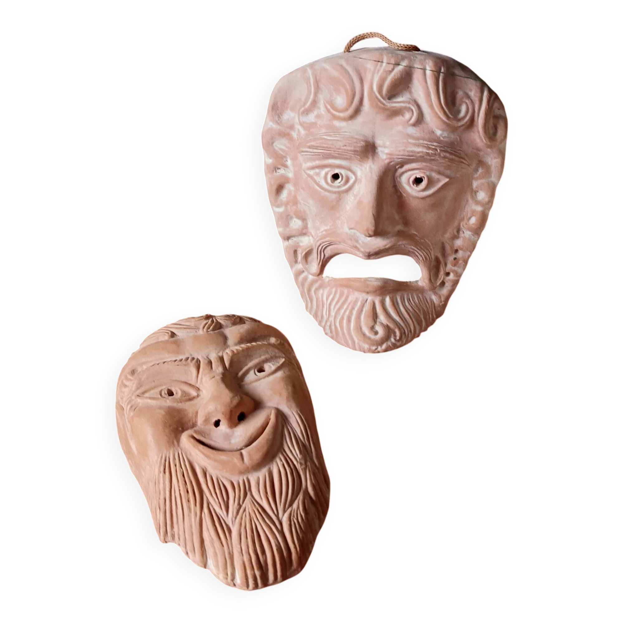 2 vintage terracotta masks made in Greece
