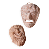 2 vintage terracotta masks made in Greece