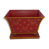 Red metal planter with pedestal 80s
