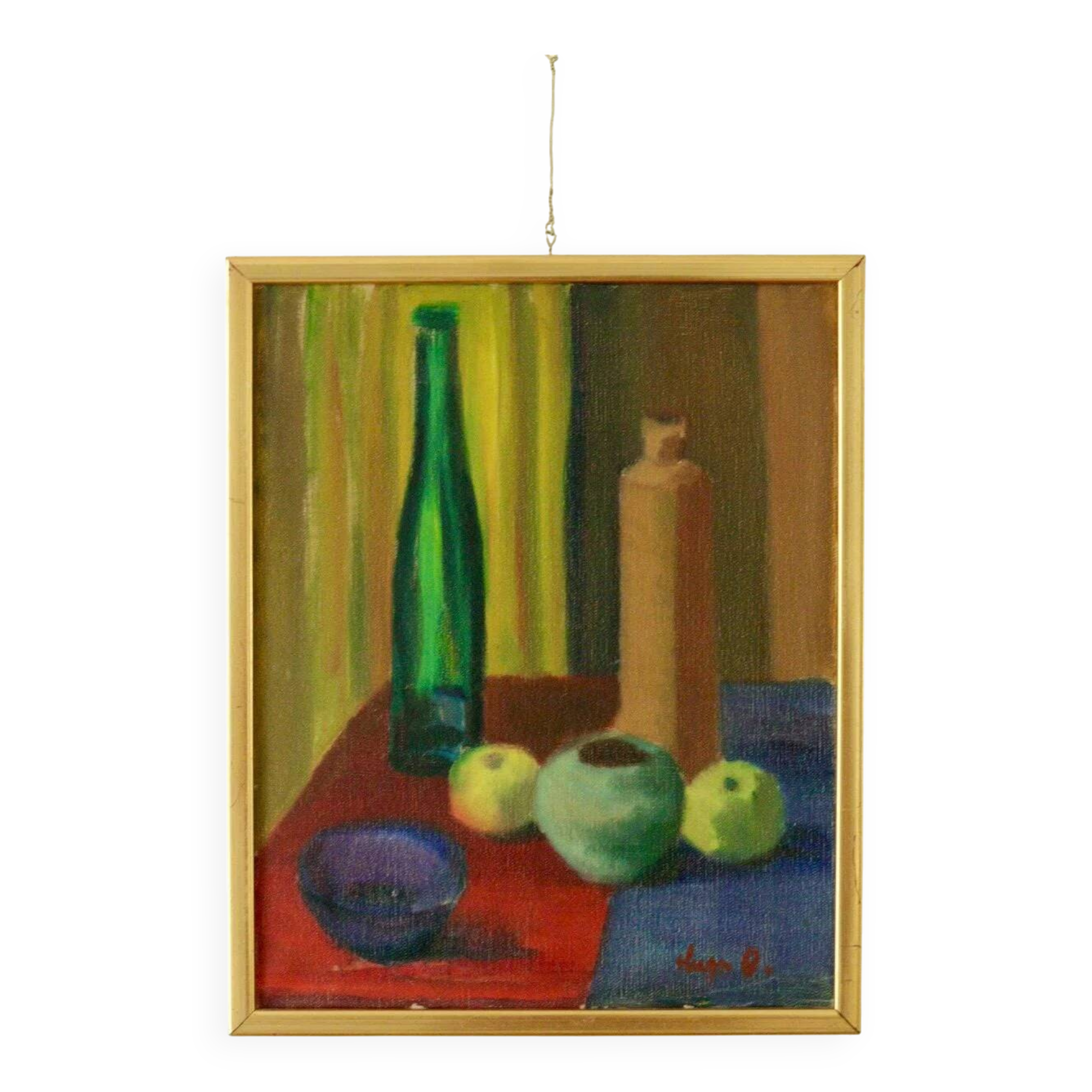 Oil on Swedish canvas "Still Life 'Bottles and Apples', Hugo Olson"