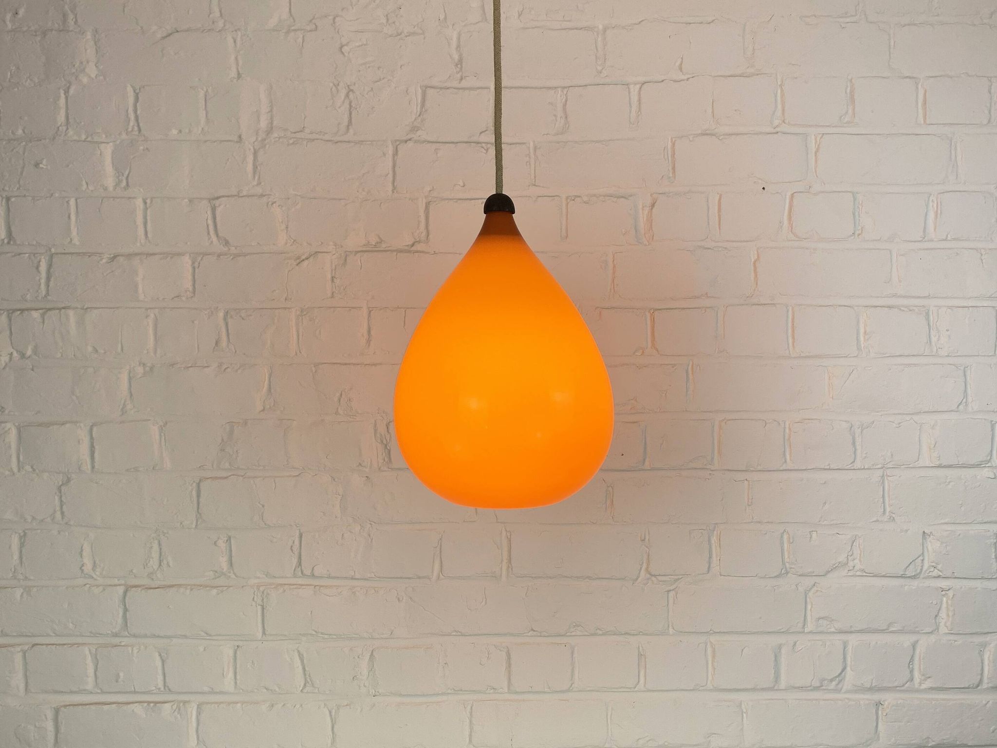Scandinavian drop pendant light in orange, opaline and teak glass, 1960