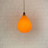 Scandinavian drop pendant light in orange, opaline and teak glass, 1960