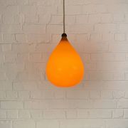 Scandinavian drop pendant light in orange, opaline and teak glass, 1960