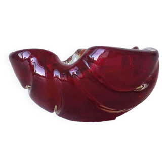 Cendrier style Murano rouge translucide