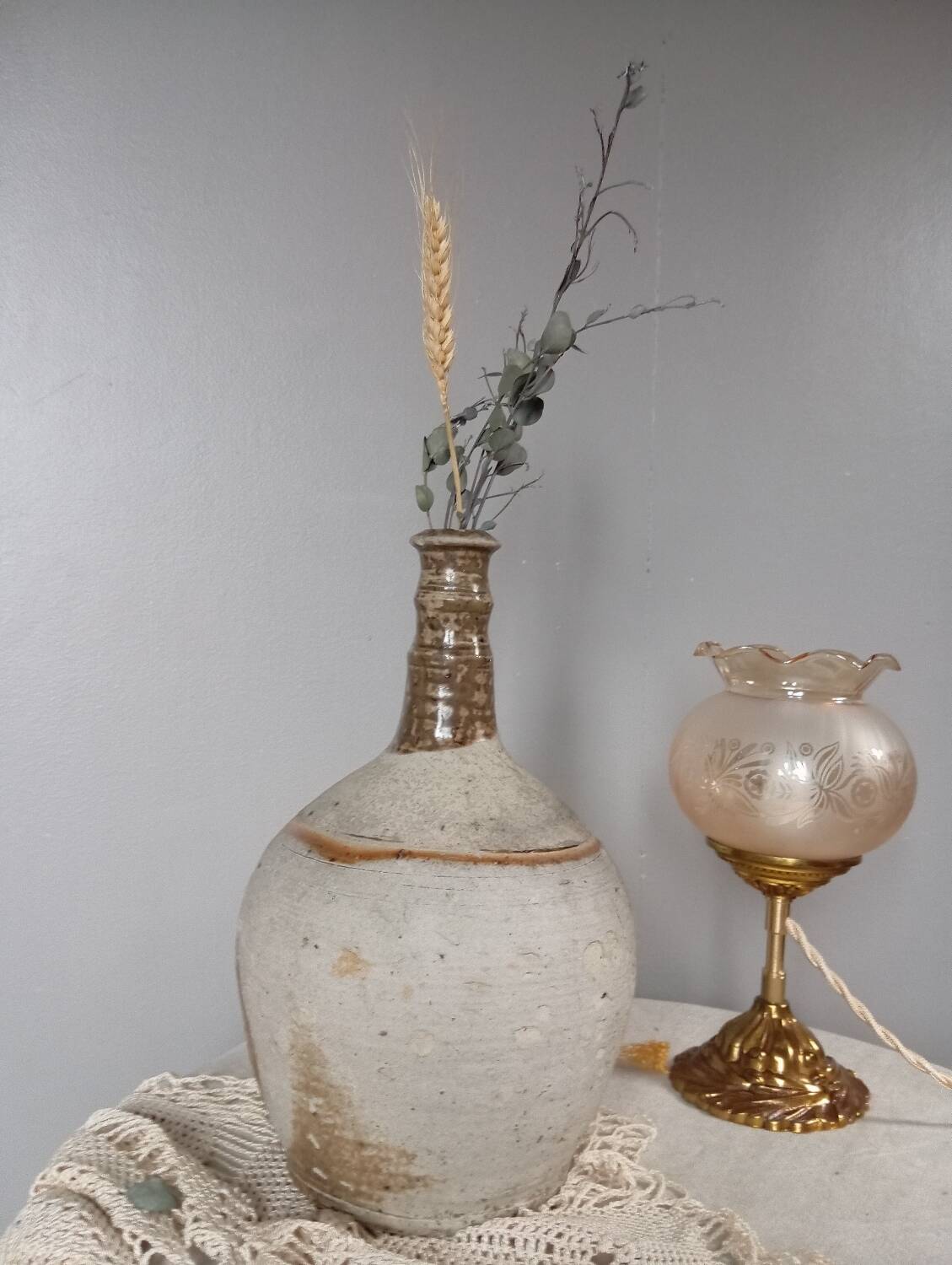 Cruche poterie antique grès brut imparfait, 18/19eme