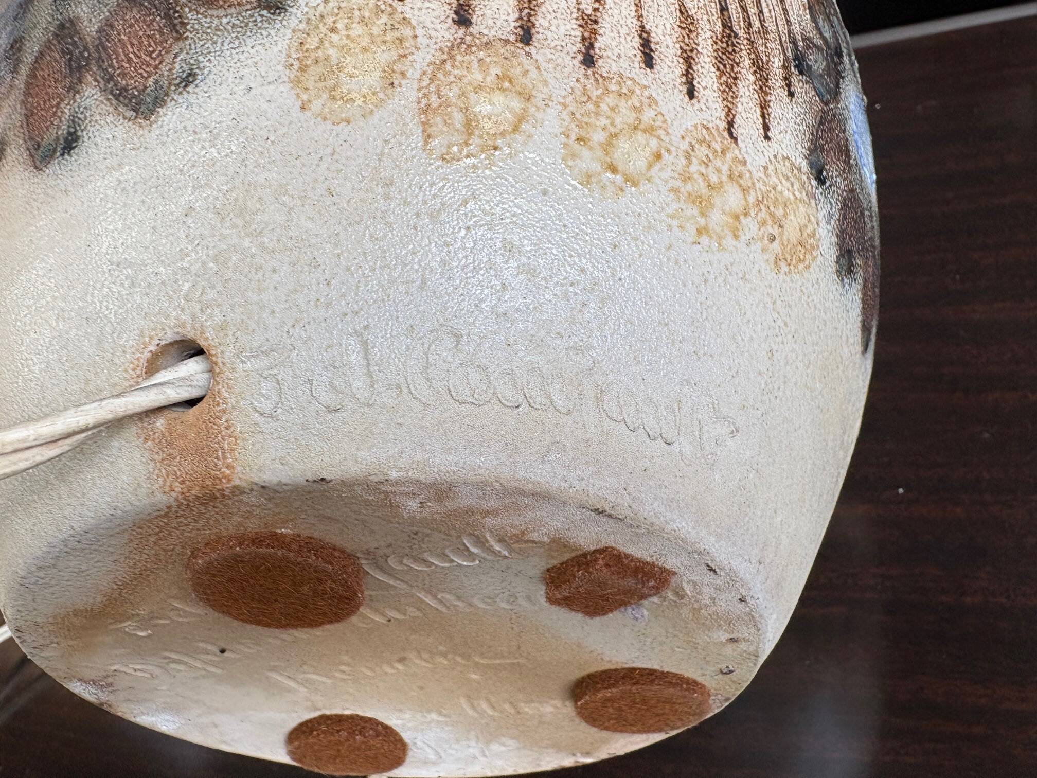 Stoneware lamp (base) signed Joël Courjault for Keraluc – floral decoration