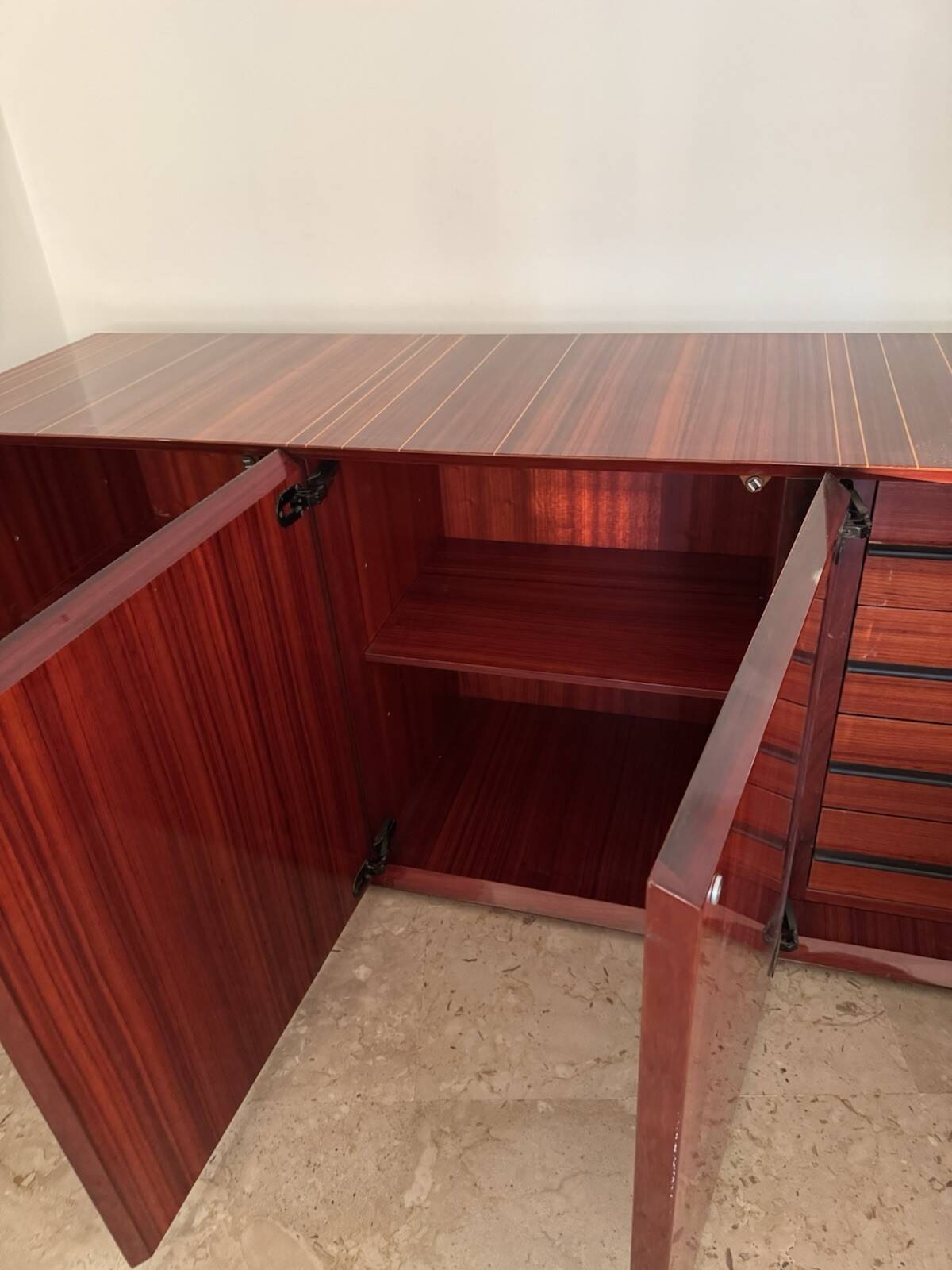 Monumental rosewood sideboard zebrawood lacquered mid-century design 1970