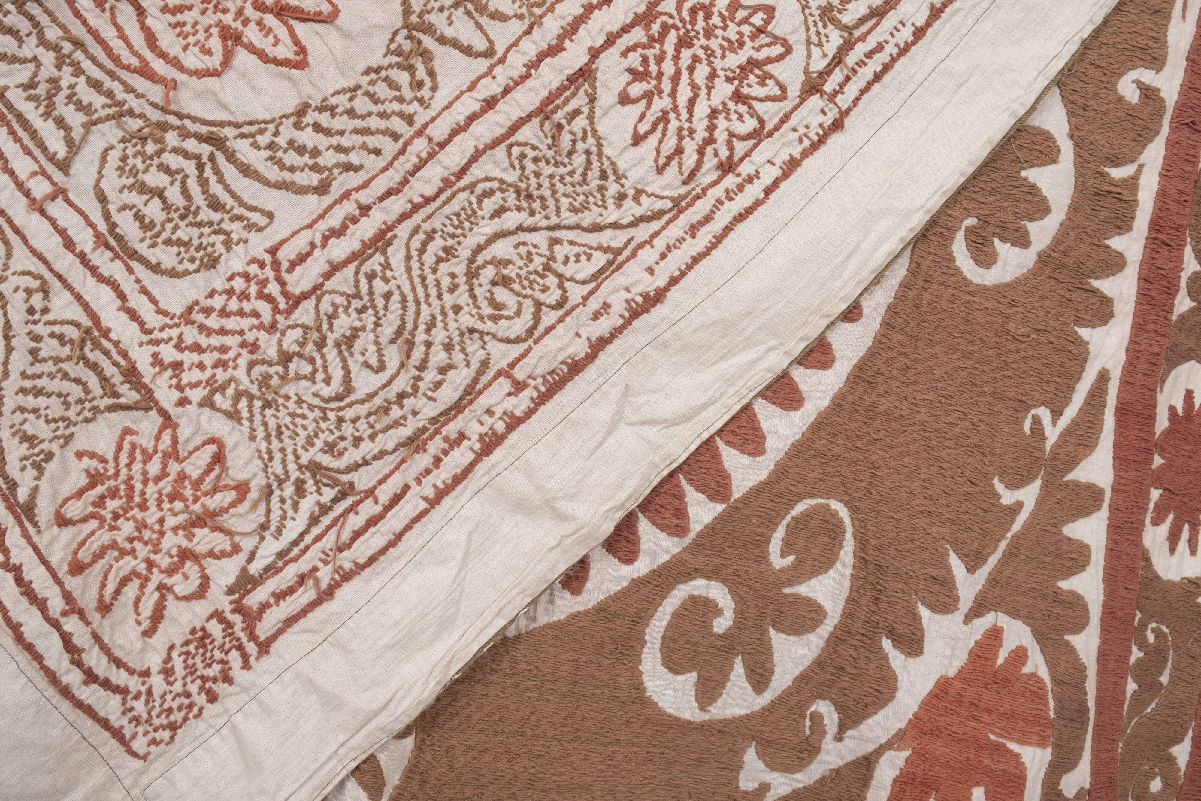 Suzani Bedspread - Neutral Red Colorful Uzbek Table Cloth - Tribal Embroidery Wall Decor