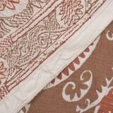 Suzani Bedspread - Neutral Red Colorful Uzbek Table Cloth - Tribal Embroidery Wall Decor