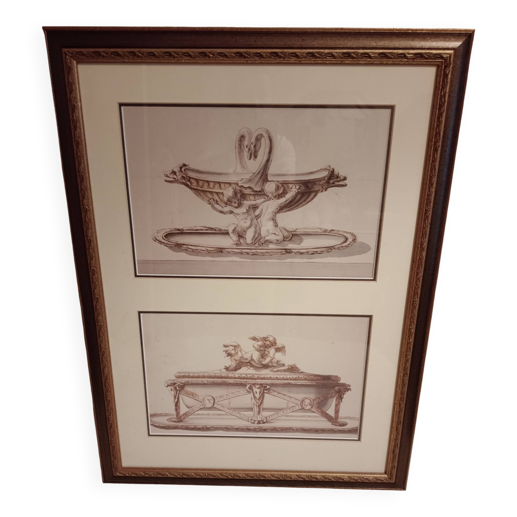 Dessins au crayon et aquarelle, XIXème siècle