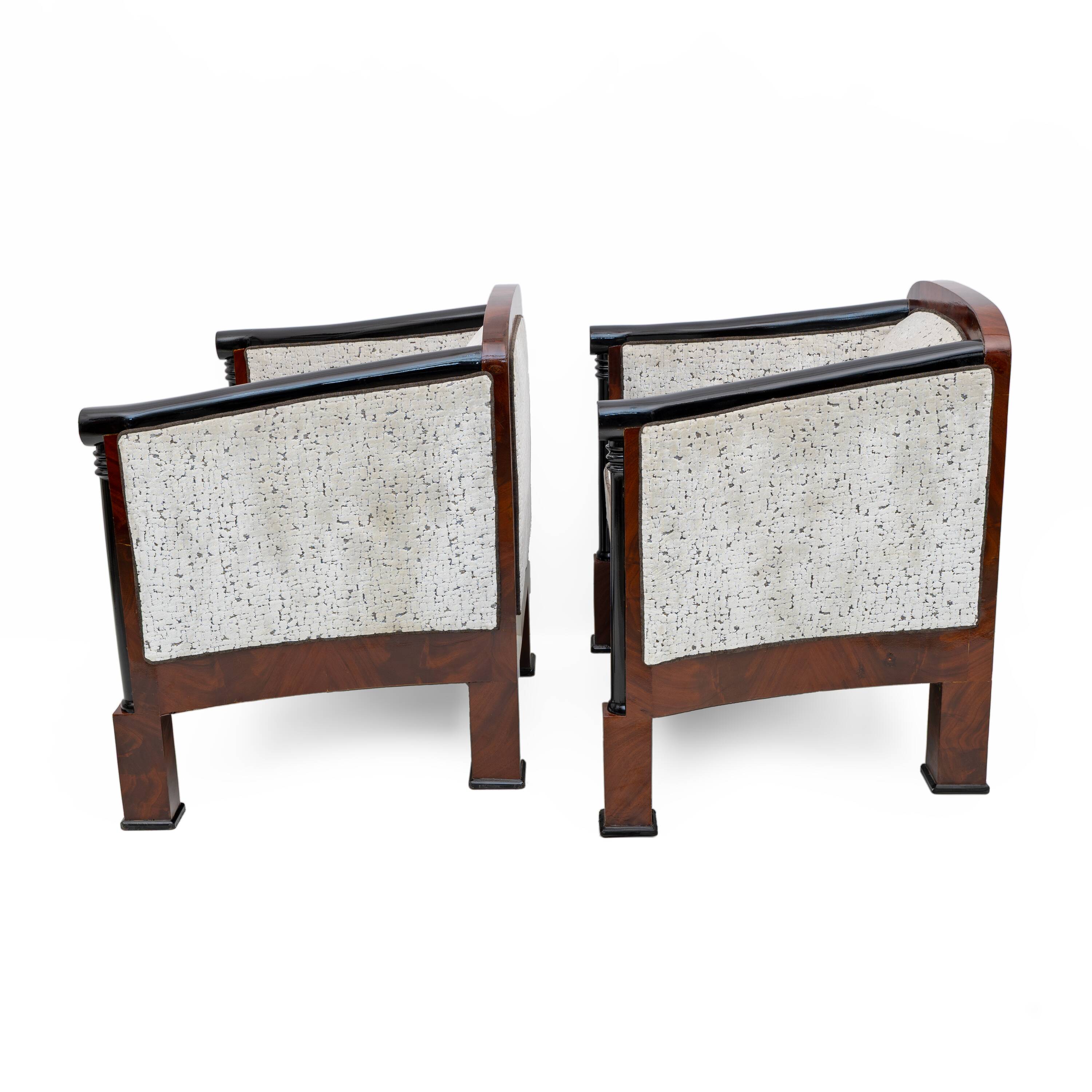 19th Century Biedermeier Mahogany Feather Two Armchairs and Sofa, Vienna