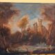 Old oil painting on canvas landscape with ruins and figures 121x98 cm