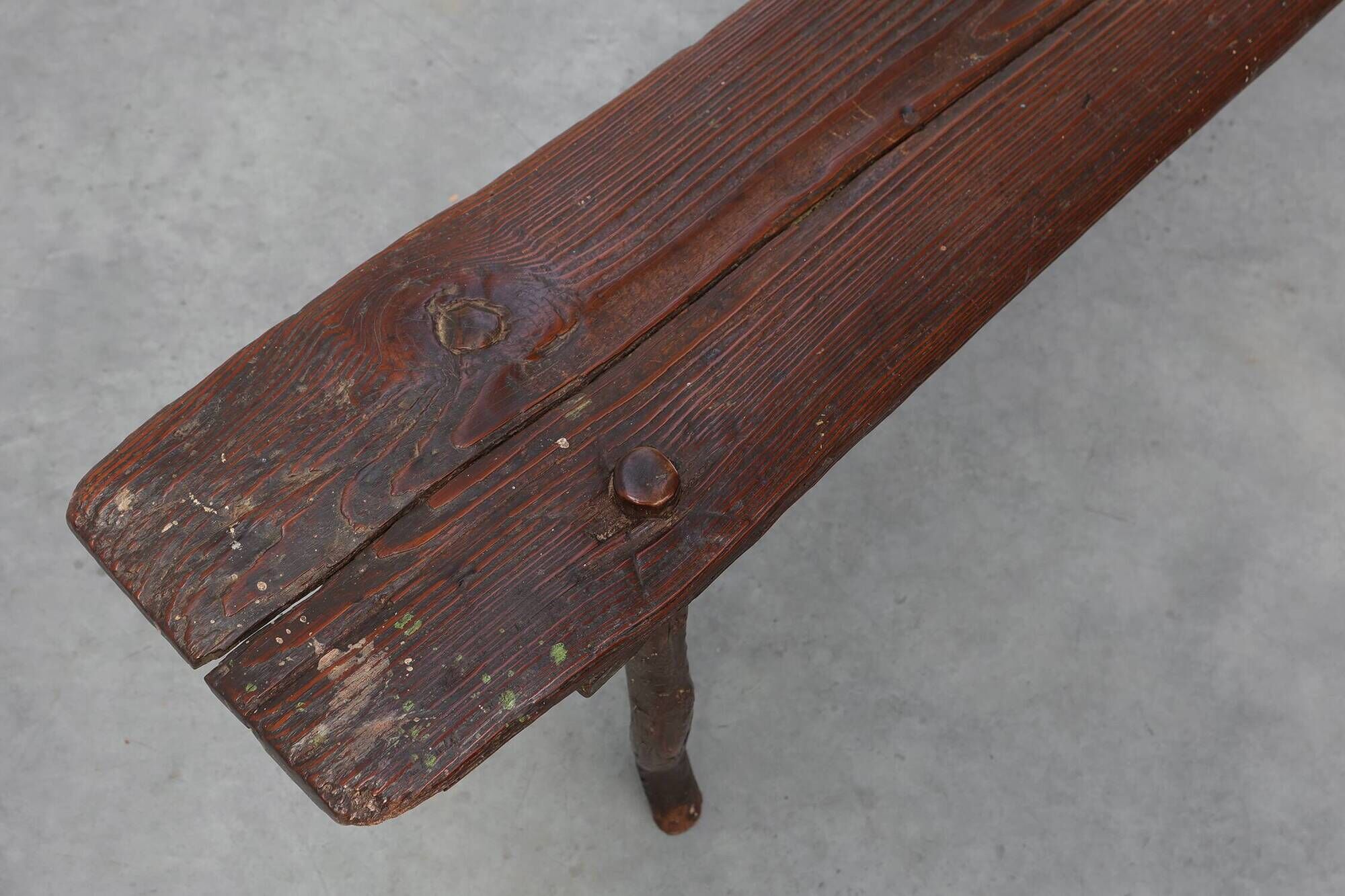 French Primitive Wooden Bench with Splayed Legs, 19th Century