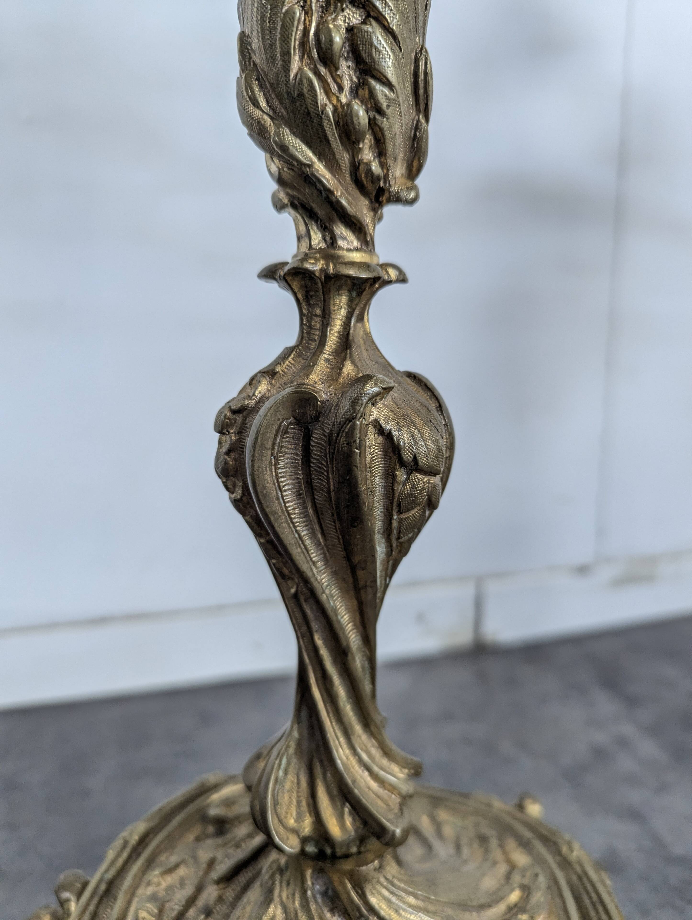 Pair of Candle Holders or Candelabra in Gilded Bronze