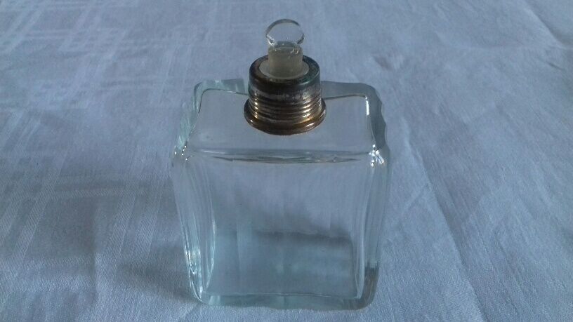 Lot of 4 glass toilet bottles, silver metal caps
