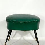 Vintage Italian green leatherette pouf with brass feet from 50s