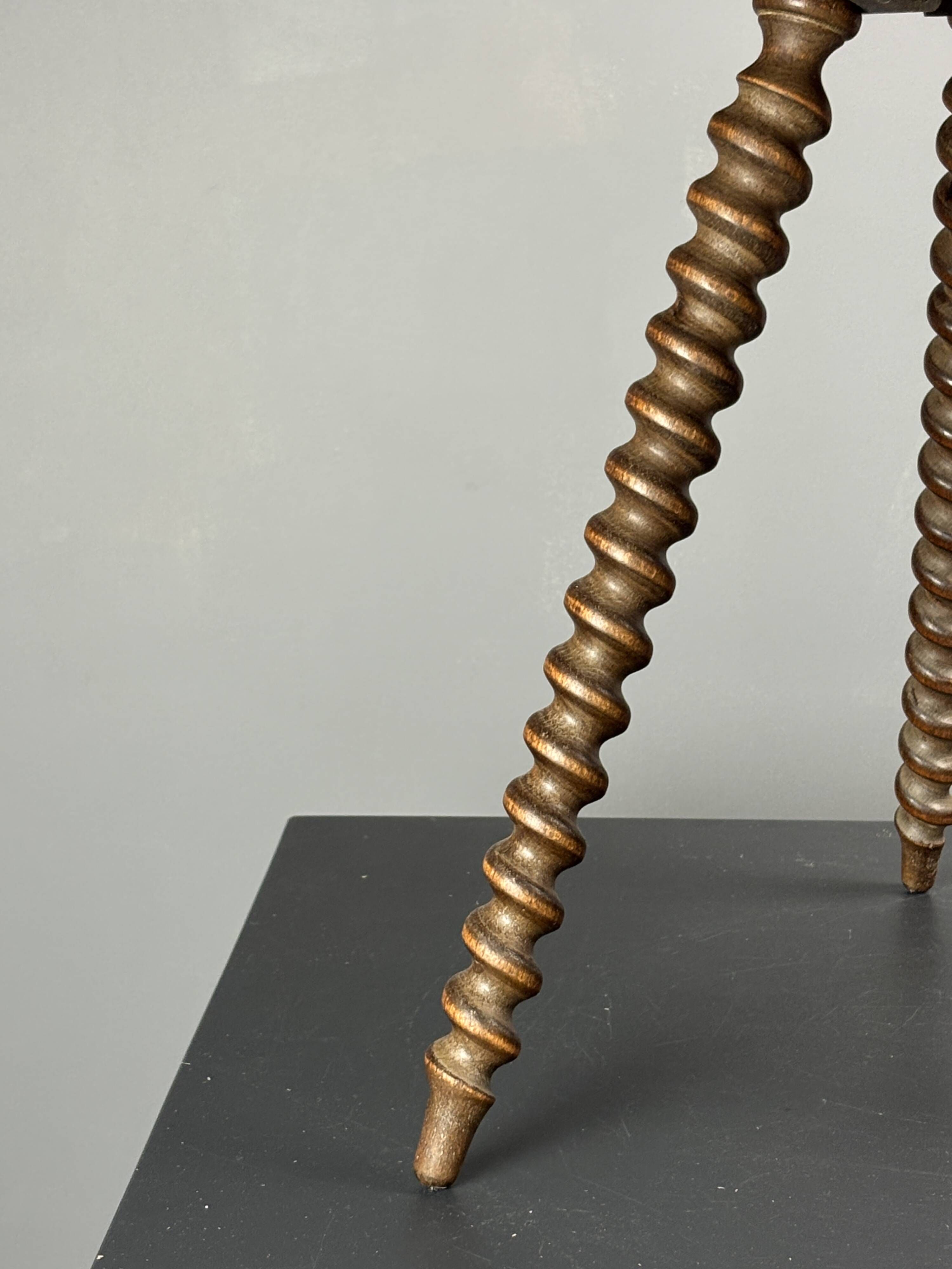 Midcentury wood turned barley twist side table with cork screw legs 1950s