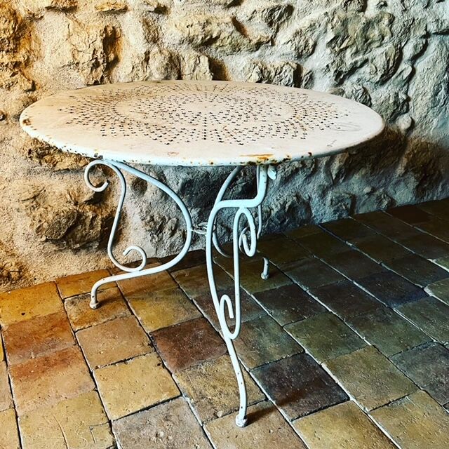 White wrought iron garden table 1960
