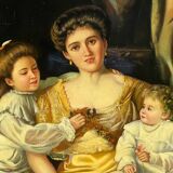Painting "Family scene". Oil on canvas.
