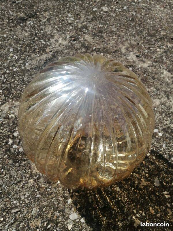 Antique amber glass globe for lighting, lamp, pendant, vintage portable light.