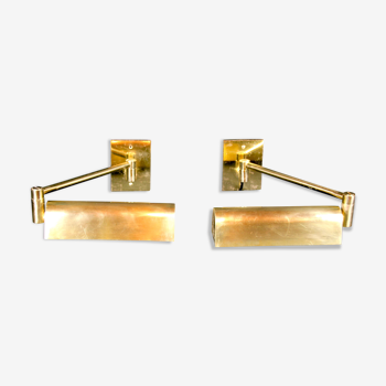 Swing-Arm Heavy Brass Wall Lights Sconces Lamp by MetalArte, Spain, Mid-Century - a Pair