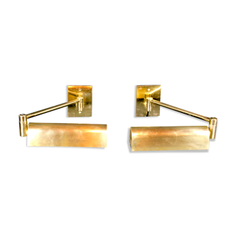 Swing-Arm Heavy Brass Wall Lights Sconces Lamp by MetalArte, Spain, Mid-Century - a Pair