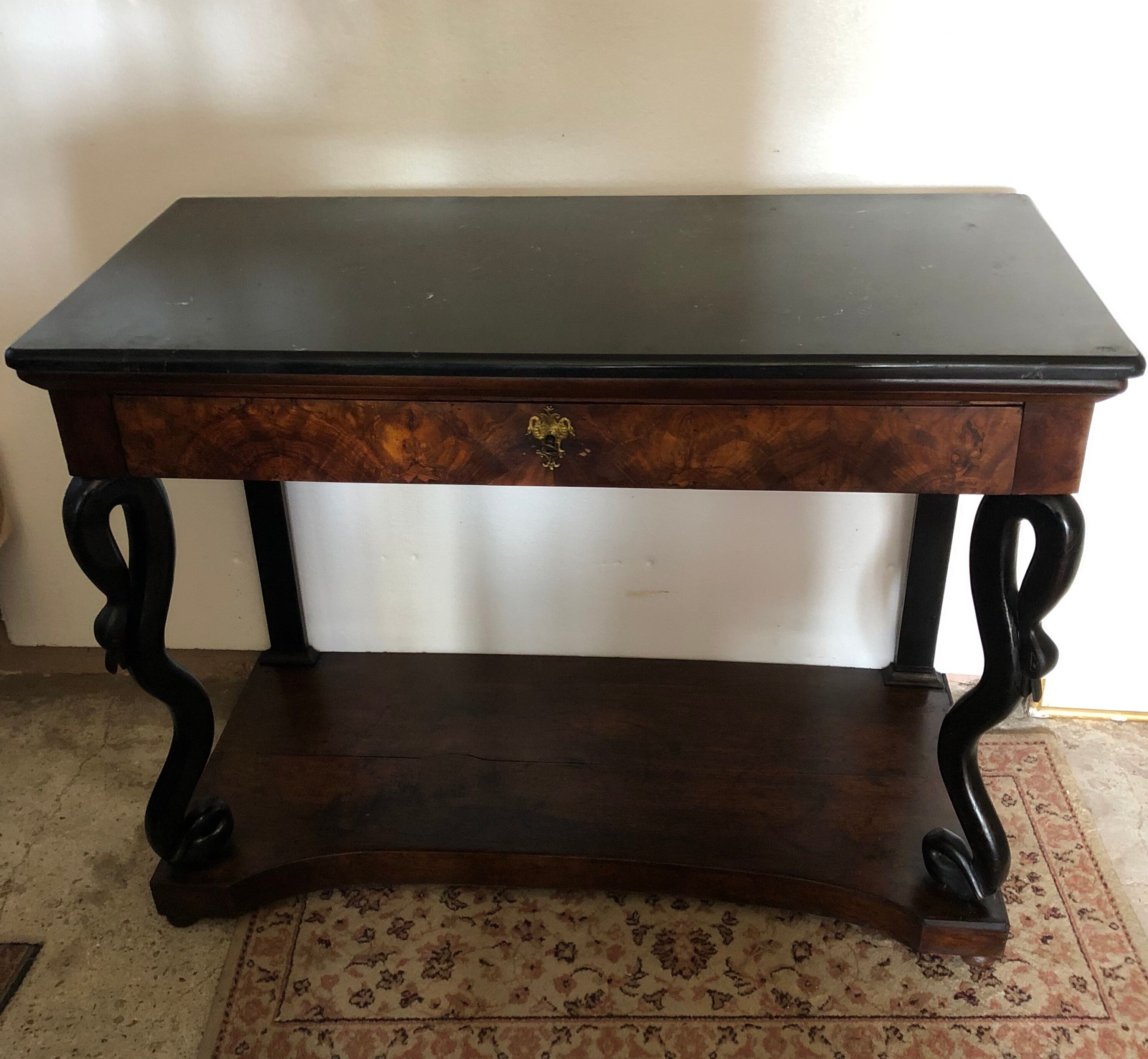 Console then restore Walnut top of fine black marble nineteenth