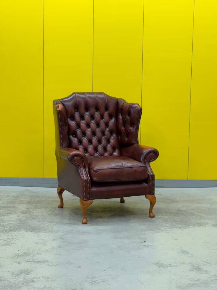 Burgundy Leather Wingback Chesterfield Armchair