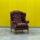 Burgundy Leather Wingback Chesterfield Armchair
