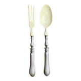 2 silver and bone salad servers