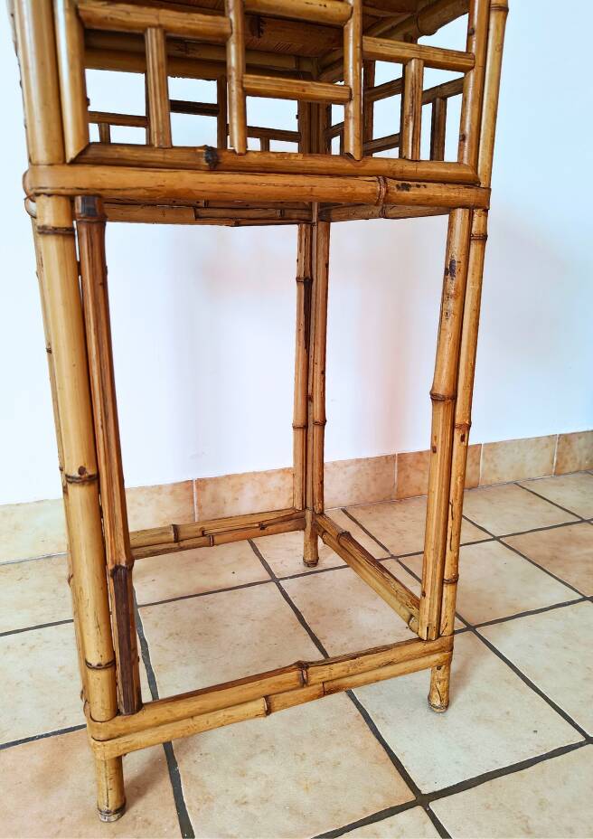 Bamboo and rattan side table from the 1970s.