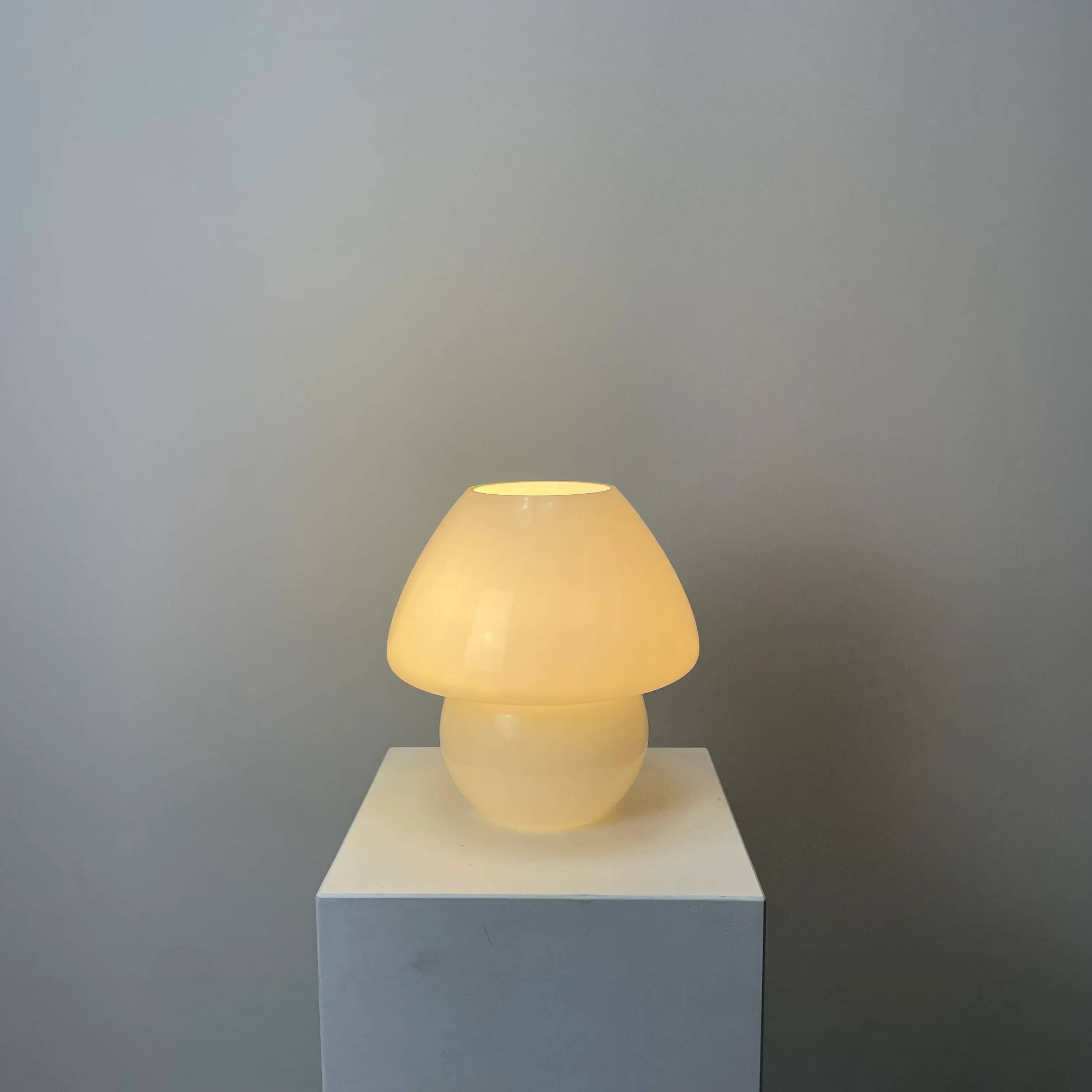 1970s white glass mushroom table lamp