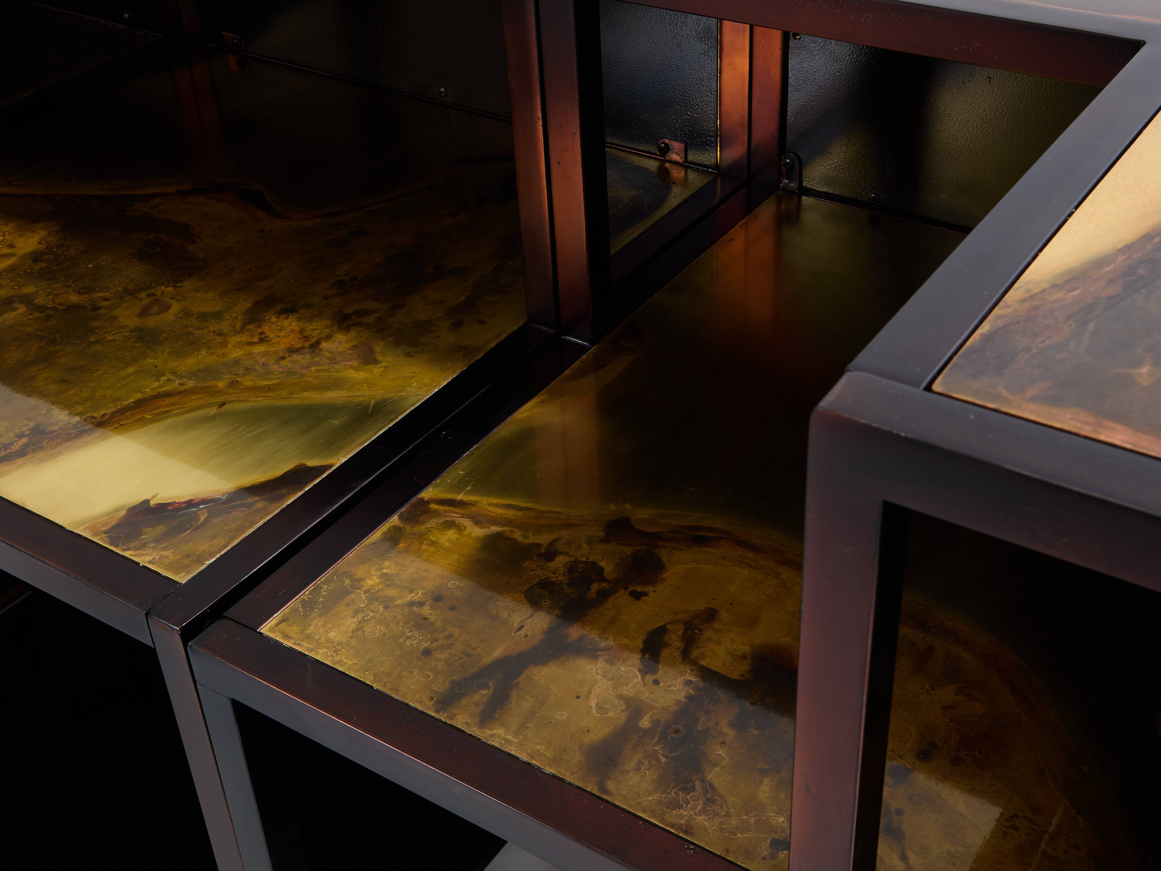 Large oxidized and patinated brass bar by Isabelle and Richard Faure 1970