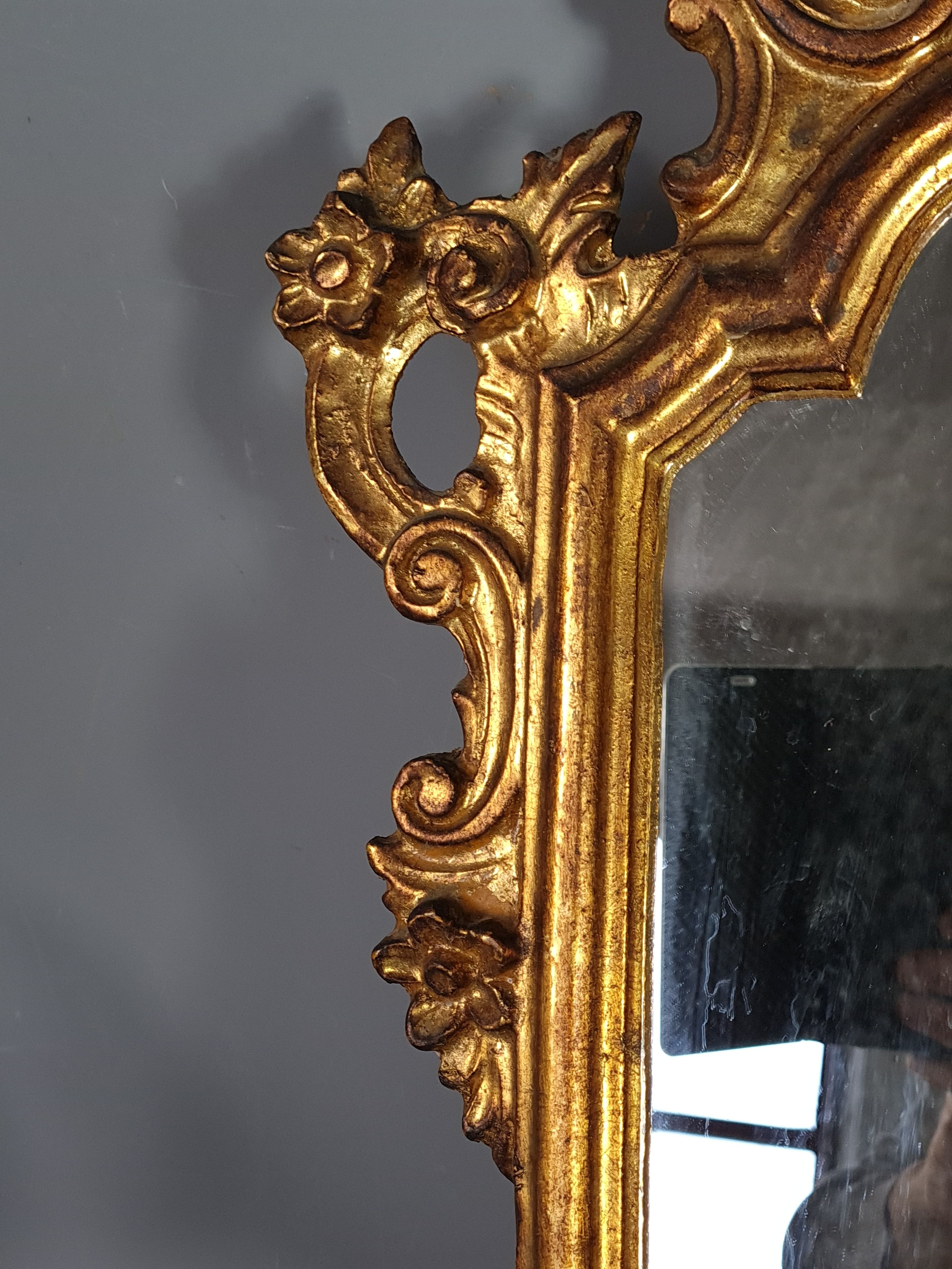 Old Italian mirror carved wood gilded with gold leaf 64x37 cm SB