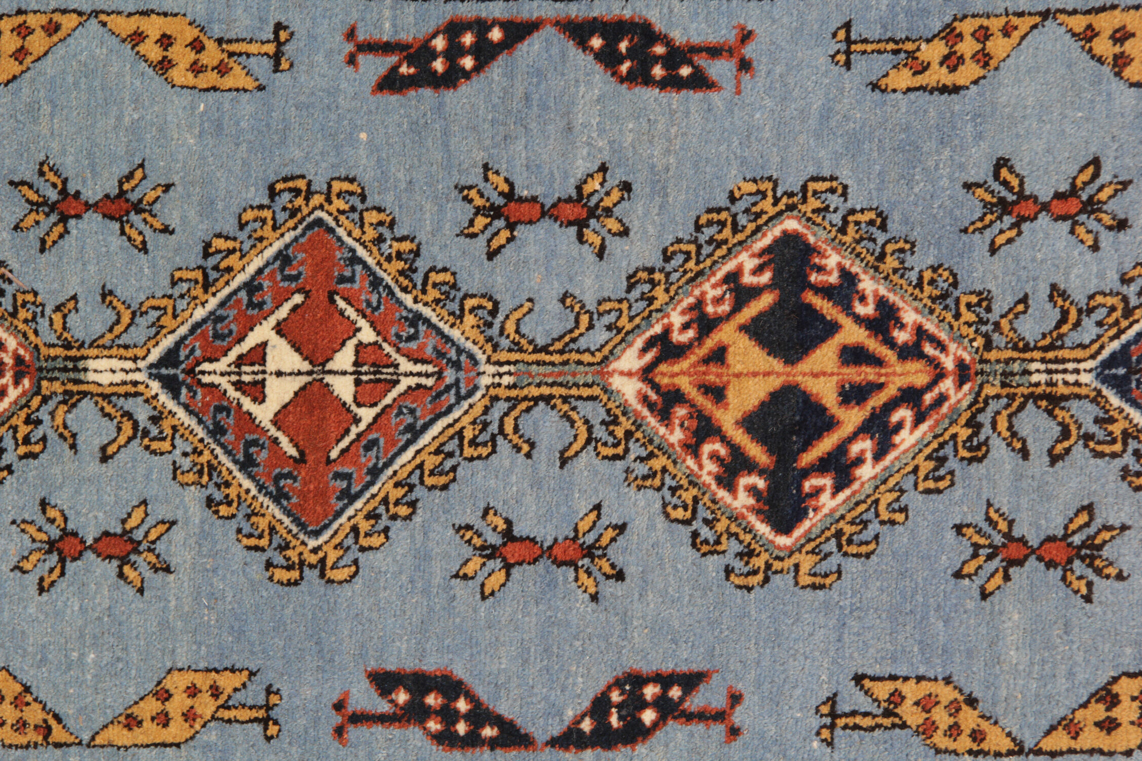 Handwoven Blue Wool Geometric Runner Rug long Traditional Persian Carpet 93x404cm