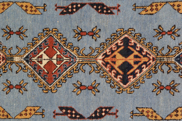 tapis géométrique en laine bleue tissée à la main long tapis persan traditionnel 93x404cm