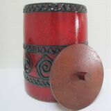 Enamelled ceramic pot with wood lid German design 70s