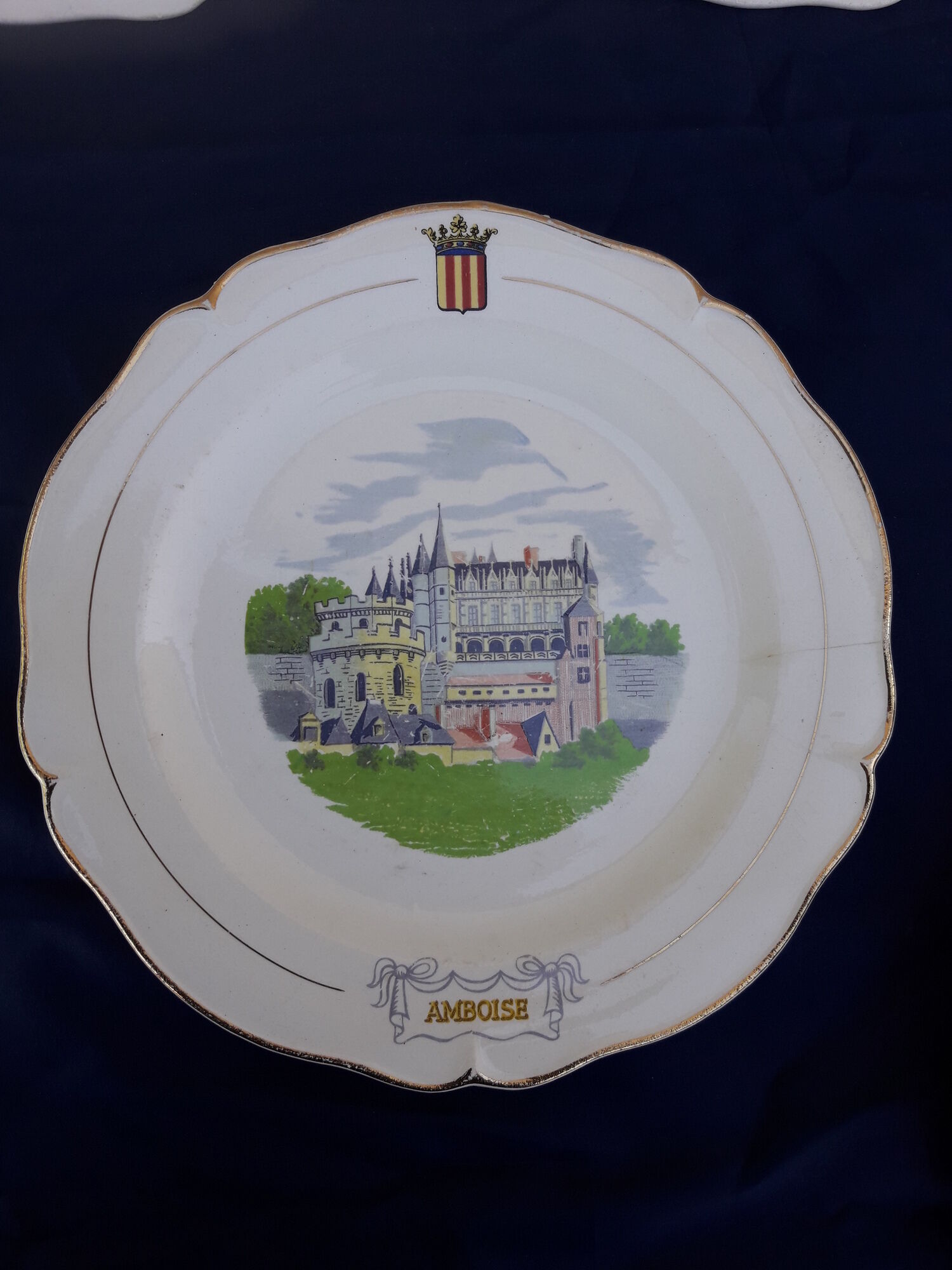 11 plates of earthenware from Gien model Châteaux de la Loire ar 22 cmmoiries diam