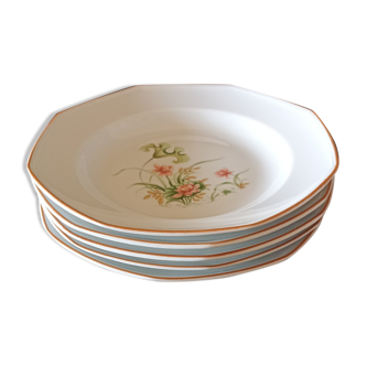 5 assiettes creuses en porcelaine de Sologne nénuphars