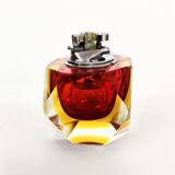 Cendrier vintage en verre de Murano facetté, jaune et rouge