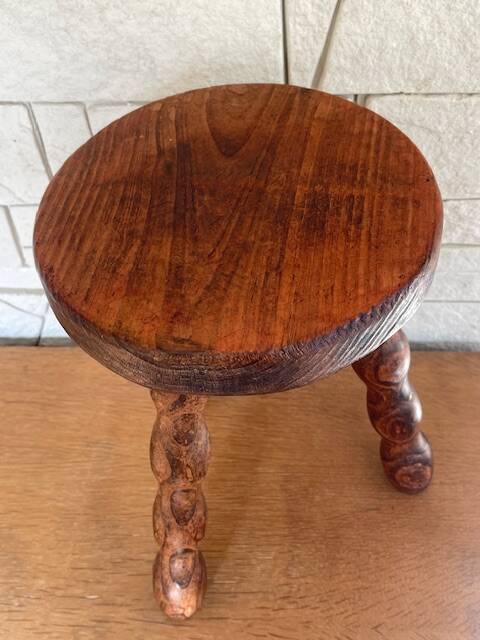 Tripod stool, pearl foot, solid wood, vintage