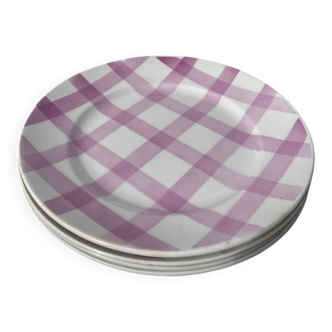 4 assiettes plates nappe rose Moulin des loups
