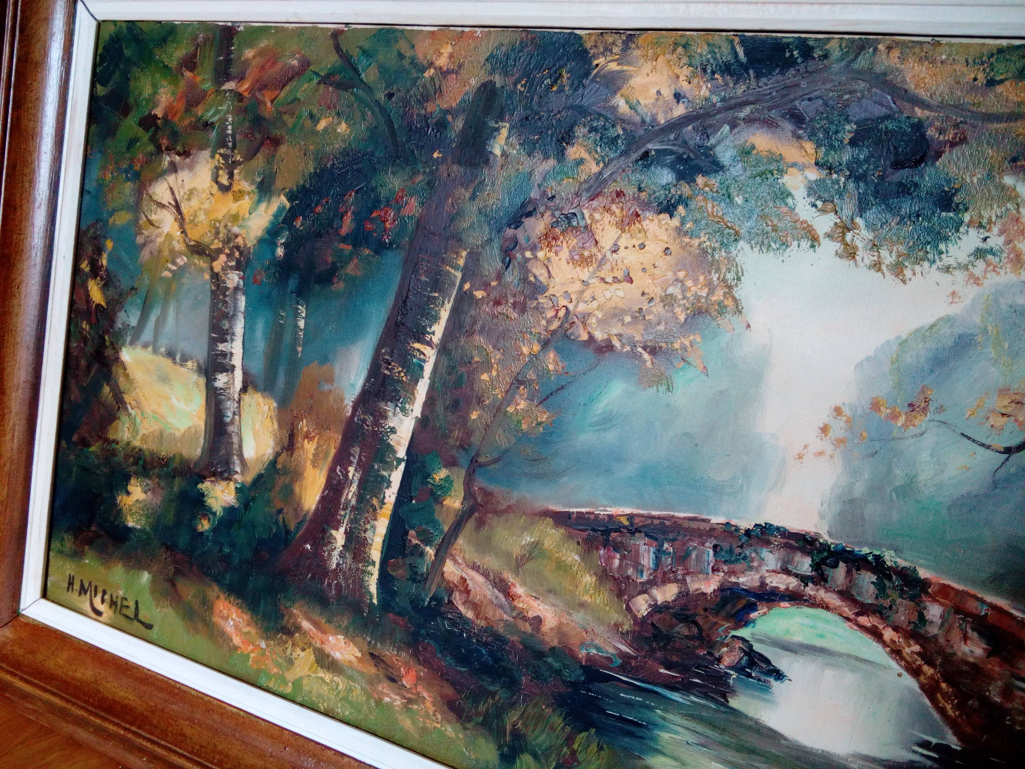 Autumn landscape painting oil on canvas signed H.Michel