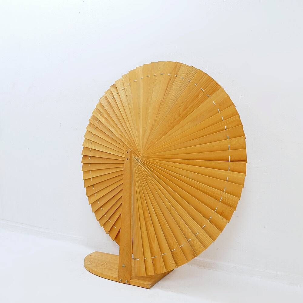 Pine folding screen in the shape of a fan, modern style, France, 1970s - Ø 113cm