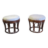 pretty pair of 2 bamboo and rattan stools with cushions - 80s - Vintage - set of 2