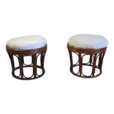 Pretty pair of 2 bamboo and rattan stools with cushions - 80s - Vintage - set of 2